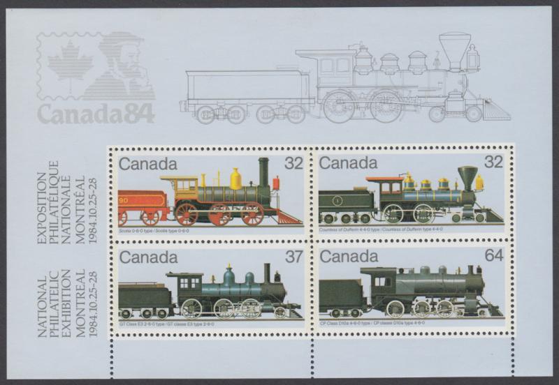 Canada - #1039a Canada 84 Souvenir Sheet Featuring Locomotives - MNH