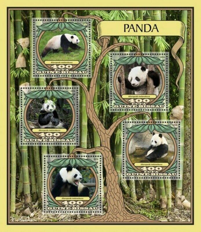 Guinea-Bissau - 2016 Pandas on Stamps - 4 Stamp Sheet - GB16710a