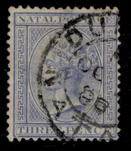 SOUTH AFRICA - Natal QV SG68, 3d blue, FINE USED. Cat