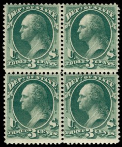 USA O59 Fine+ G NH/Hr, Block, 3 stamps NH, bold color, Super Nice,   RARE BLO...