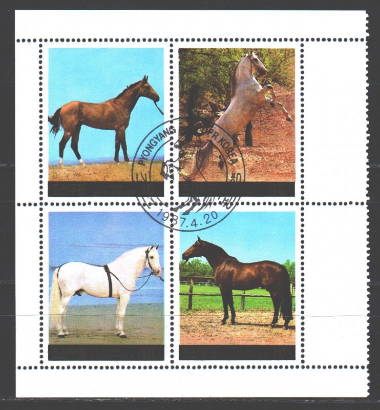 North Korea. 1987. sq. 2837-40. Horses. USED.