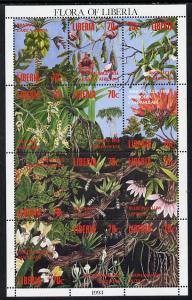 Liberia 1993 Flora of Liberia perf sheetlet containing 12...
