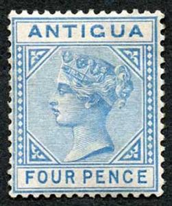 Antigua SG20 1879 QV 4d Blue Wmk Crown CC Perf 14 M/M