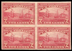 United States, 1904-9 #373 Cat$170, 1909 2c Hudson-Fulton, imperf. block of f...