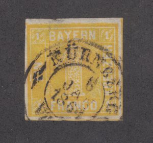 Bavaria Sc 9, Mi 8I used 1862 1kr Numeral, Plate 2, Nürnberg Double Ring cancel