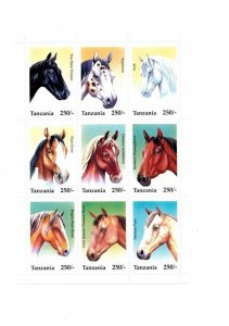 Tanzania 1996 - Horses - Sheet of 9 Stamps - MNH