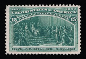 EXCEPTIONAL GENUINE SCOTT #238 VF-XF MINT OG VLH 15₵ COLUMBIAN EXPOSITION ISSUE