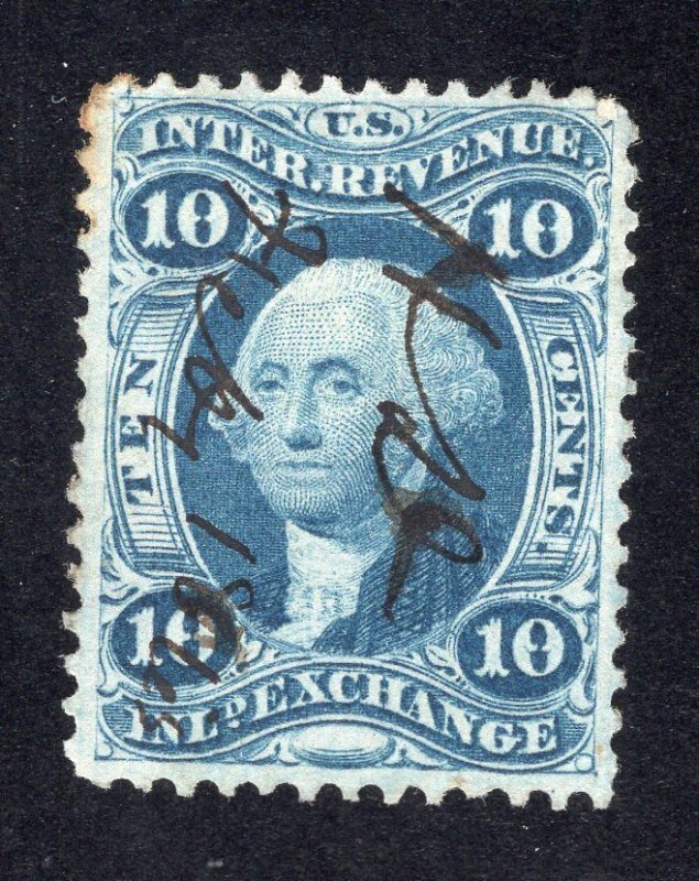 US 1862 10c blue Inland Exchange Revenue, Scott R36c used, value = 30c