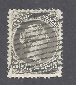 Canada # 26a VF USED 5c OLIVE-GREEN LARGE QUEEN PERF 12 x 12 BS27607