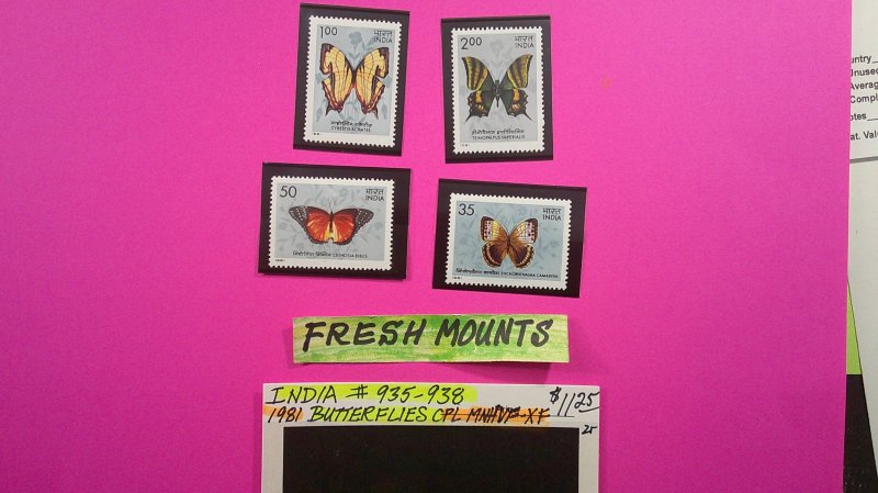 India 1981 Butterflies Scott# 935-938 Complete Mint VF-XF NH set of 4