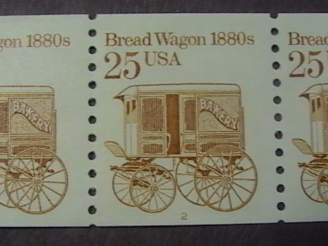 U.S.# 2136-MINT/NH-PLATE # COIL STRIP OF 5(P#2)--BREAD WAGON--1986