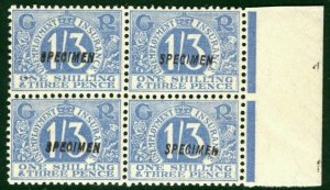 GB KGV Revenue 1s/3d Blue UNEMPLOYMENT (1922) *SPECIMEN*BLOCK Mint MNH S2WHITE31