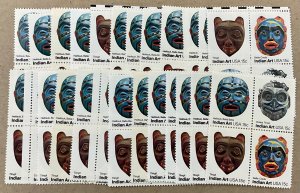 1834- 1837  NW Indian Masks  MNH  15 cents 25 Blocks of  4, FV $3.75 issued 1980