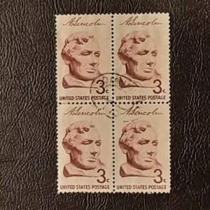US Scott # 1114; used 3c Abe Lincoln from 1959; block of 4; XF centering