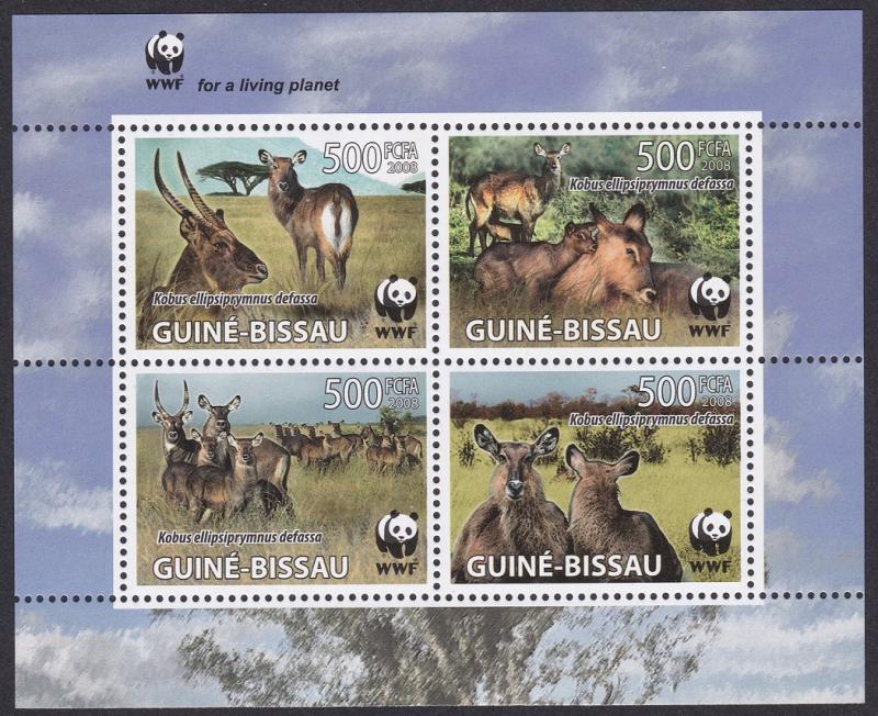 Guinea-Bissau WWF Defassa Waterbuck block 2*2 with WWF Logo MI#3919-3922