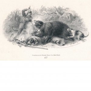 Trappers Surprised by Bear, Vignette Die Proof india on card, CBNCo. 1866 F.O.C.