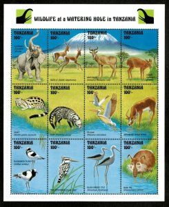 Tanzania 1993 - Wildlife at the Watering Hole - Sheet of 12v - Scott 1000 - MNH