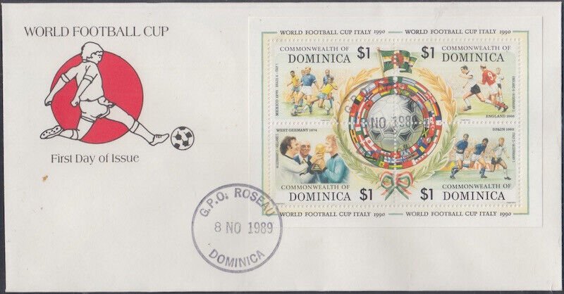 DOMINICA Sc# 1201a-d FDC S/S WORLD FIFA CUP 1990