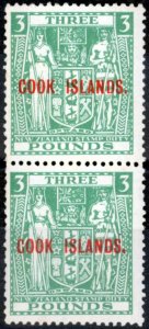 Cook Islands 1953 £3 Green SG135w Wmk Inverted Fine MNH Vert Pair