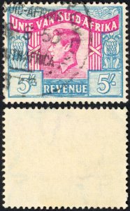 South Africa BF74a 5/- blue and red LANGUAGE ERROR