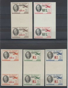 ECUADOR 1949 ROOSEVELT OFFICIAL Bts O222 to O225X FULL SET GUTTER IMPERF PAIRS