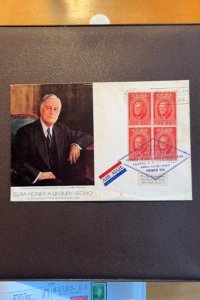 Cuba block of 4 #406 FDC Roosevelt