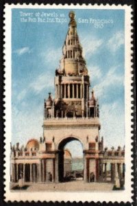 1915 US Poster Stamp Pan-Pacific Exposition Tower Of Jewels