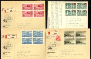 SWITZERLAND 1947 RAILROAD Semi Postal Set in BLK4 Sc B162-B165 on Reg Covers VFU