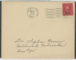 US 671 2c Nebr Nebraska overprint stamp franking this Dec 1929 cover sent from Kearny to Holbrook, Nebraska.