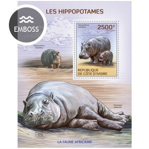 IVORY COAST - 2014 - Hippos - Perf Souv Sheet - Mint Never Hinged