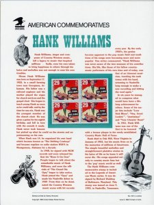 USPS - American Commemorative Panel 1993 - #CP419 - Hank Williams #2723 - Mint