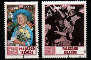 FALKLAND ISLANDS SG606/7 1990 QUEEN MOTHER USED