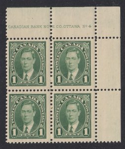 Canada #231 Mint Plate Block, Plate No. 4 UR