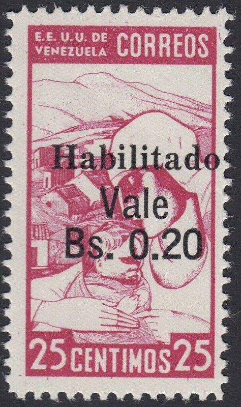 Venezuela 1943 20c on 25c Cerise. VLM Mint. Scott 384