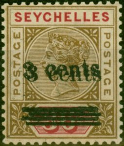 Seychelles 1901 3c on 36c Brown & Carmine SG39a Surch Double Fine VLMM Rare