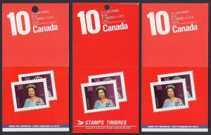 QUEEN = 3 BOOKLETS with different cover BACK = MNH Canada 1988 #1164b / BK102