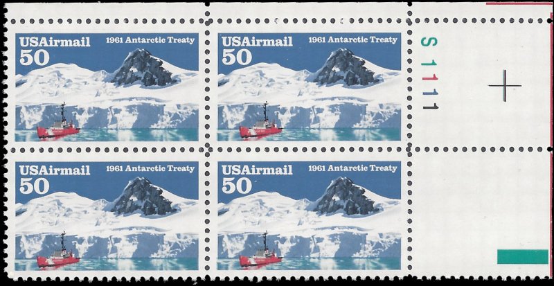 Scott C130 US Airmail 50c 50th Anniversary Antarctic Treaty PB/4 1991 Mint NH