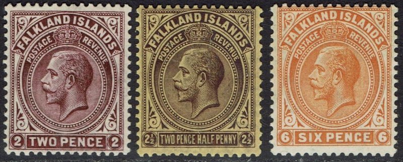 FALKLAND ISLANDS 1921 KGV 2D 3D AND 6D WMK MULTI SCRIPT CA