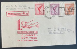 1930 Germany Catapult First Flight Airmail Cover D Europa To Chicago IL Usa