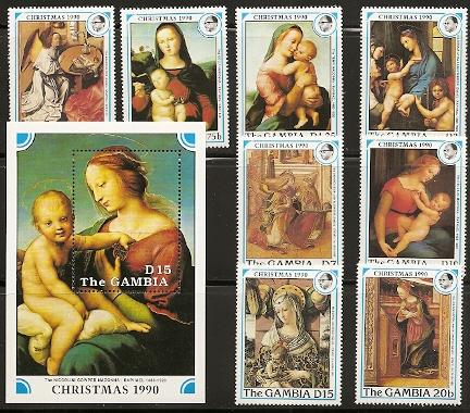 Gambia 1034-42 1990 Christmas set and s.s. NH
