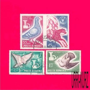 ROMANIA 1965 Post Stamp Day Birds Pigeons 3v Sc1794-1796 Mi2457-2459 Used