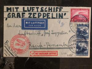 1935 Germany LZ 127 Graf Zeppelin Cover to Pernambuco Brazil 11th SAF Airmail