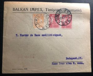 1923 Timisoara Romania Balkan Impex Commercial Cover To Budapest Hungary