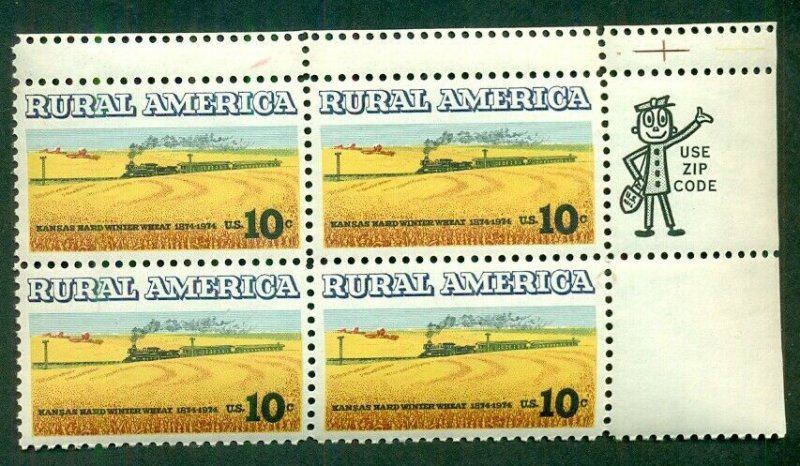 US #1506, 10¢ Rural America, Gutter Snipe Zip block of 4, og disturbed, VF