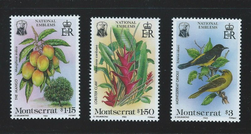 Montserrat Sc 551-3 National Emblems Mango, Lobster Claw, Montserrat Oriole