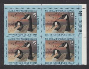 JDS5 - Junior Duck Stamp. Plate Numbered Block Of 4. A/S  MNH.OG.#02 JDS5PB4ASTR