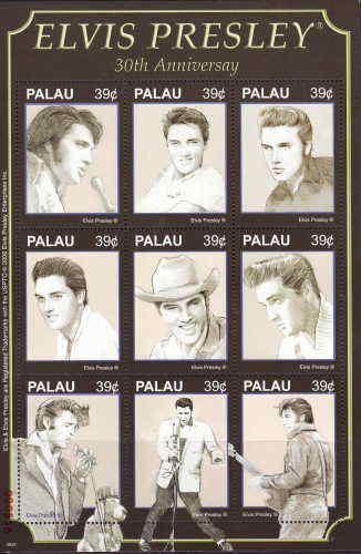 WD04-17-19-Palau - Elvis Presley Memorial Anniversary - 6 Stamp Sheet PAL0626