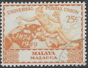 Malaysia -Malacca  20   1949  25  cents  fine used