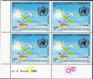 NEW CALEDONIA 1985 WORLD METEOROLOGY DAY corner block of 4 MNH..............5384