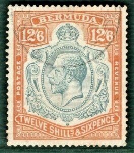 Bermuda KGV Stamp SG.93 12s/6d Key Plate High Value (1932) CDS Used c£375 PBLUE9